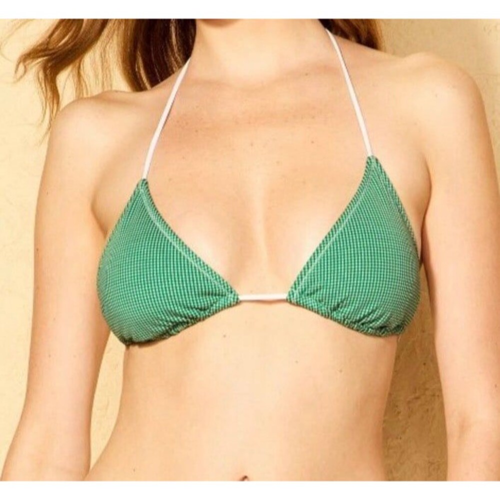 Wild Fable Green/White Gingham Triangle Bikini Top Size XXS (00) New Without Tag